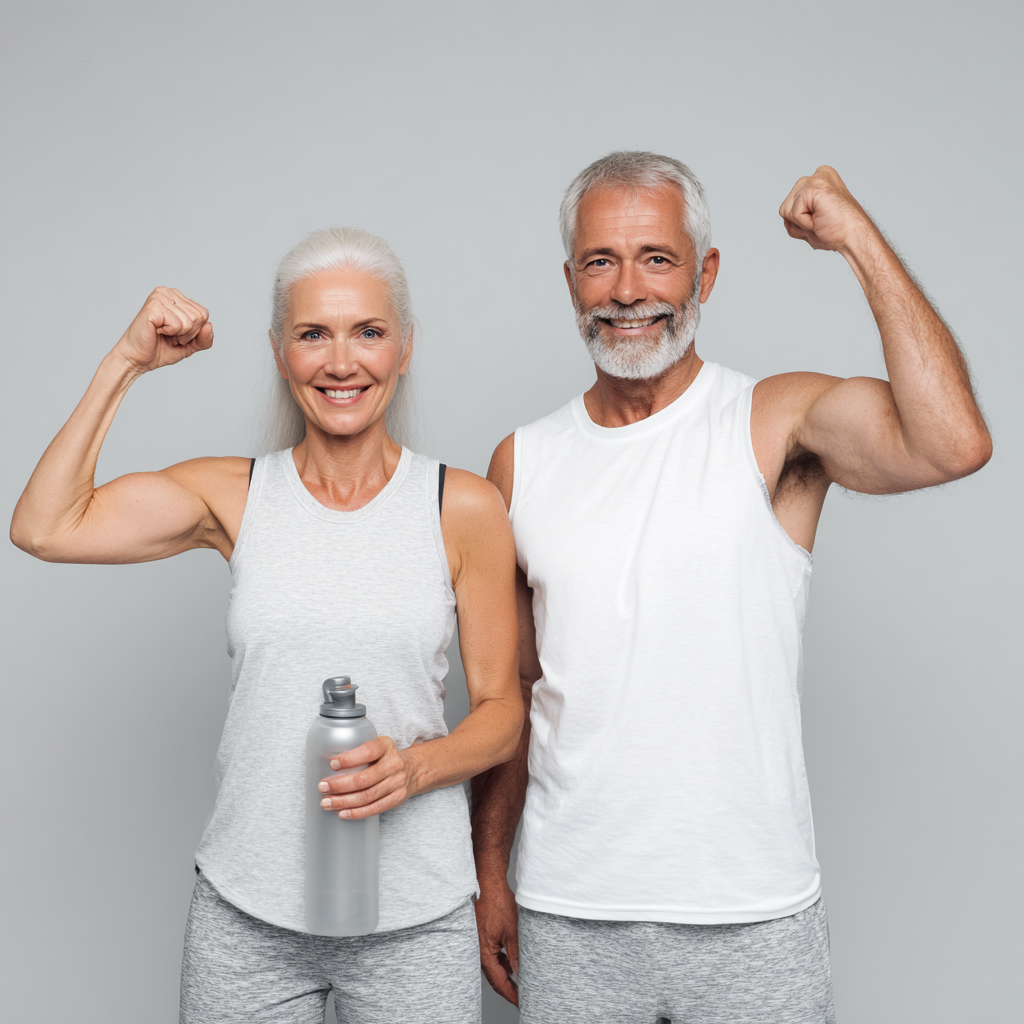 Middle-aged adults celebrating fitness achievements